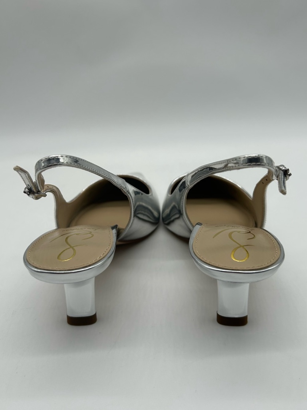 Sam Edelman Bianka Silver Slingback Heels Patent Pointed Toe Kitten Heel 7.5W - Picture 7 of 13